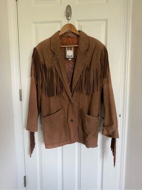 Vintage Global Identity Fringe Leather Jacket Brown Size S